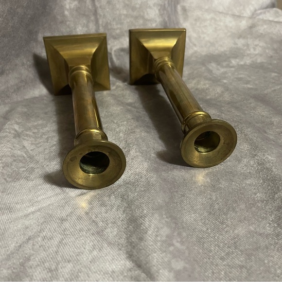Vintage Solid Brass Candlesticks Set of 2 Square Bottom Taper Holder Heavy - Picture 3 of 6